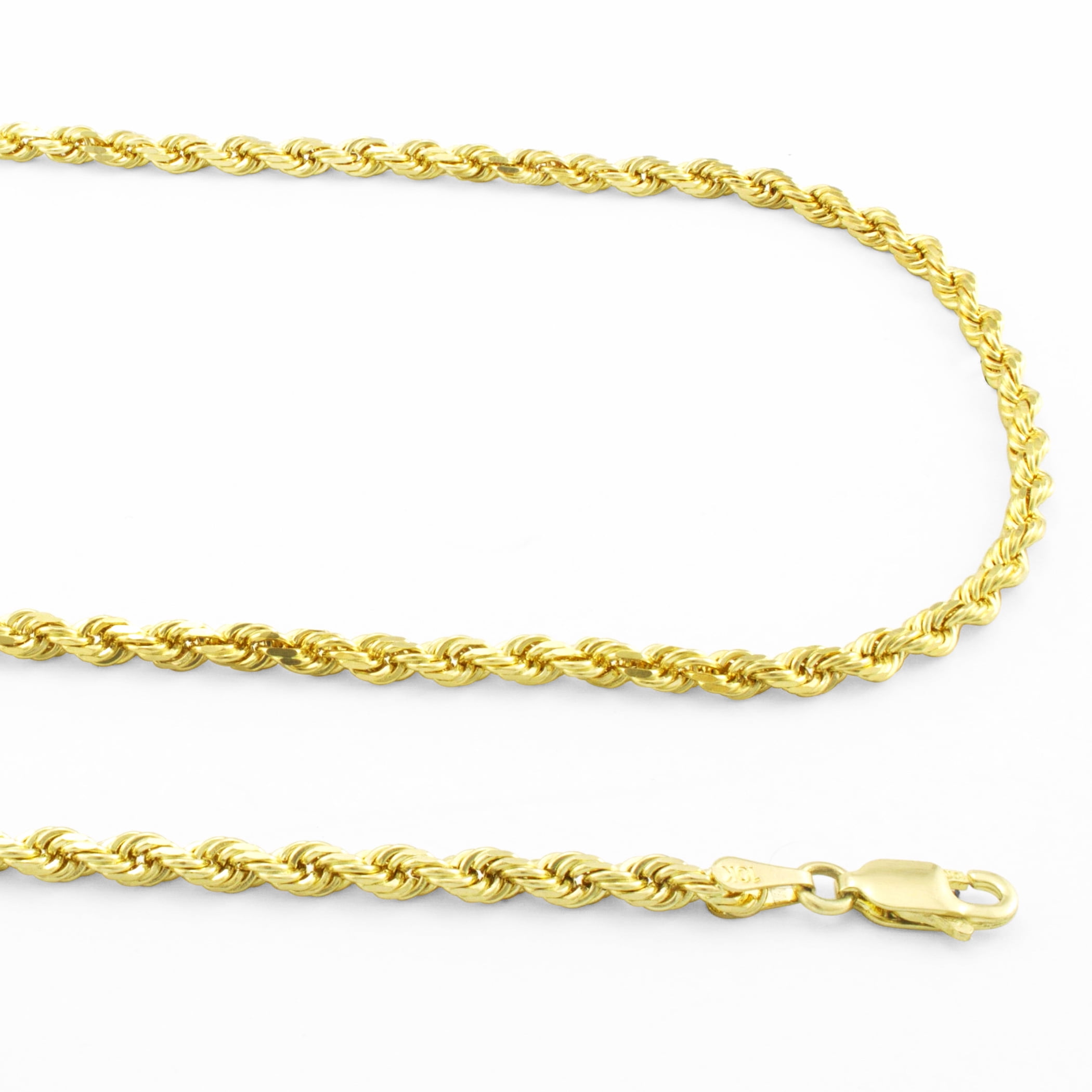 Nuragold - 10k Yellow Gold 3mm Solid Diamond Cut Rope Chain Pendant ...