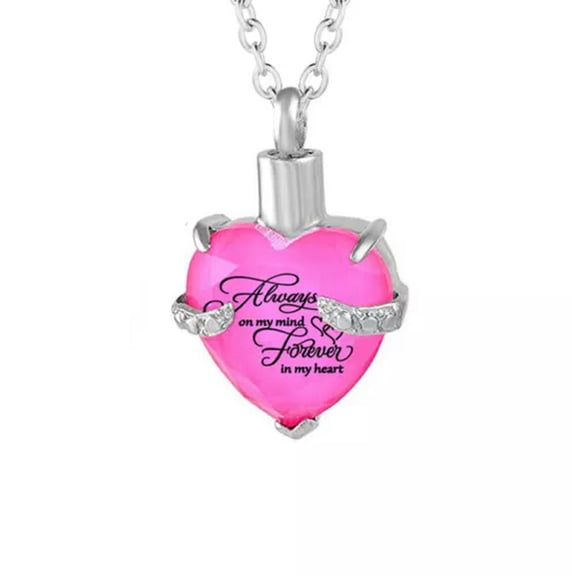 HOOUN Forever in My Heart Urn Necklace For Ashes Cremation Memorial Jewelry-Rose Red