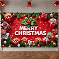 thumbnail image 6 of Red Background Christmas Banner Gift Boxes Xmas Display Holly Leaves Snowflakes Holiday Backdrop for Christmas Party Home Decor Family Gathering, 6 of 9
