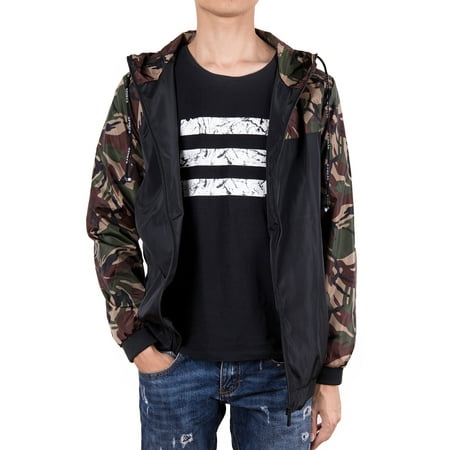 - SAYFUT Men's Hooded Windbreaker Jacket Casual Hoodies Lightweight Water Resistant Flight Floral Bomber Jacket Gray/Camo