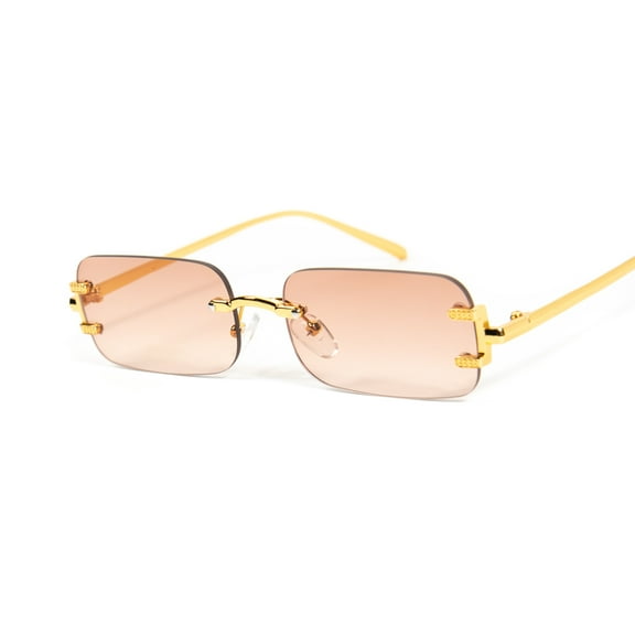 Men's Gold Frame Rimless Orange Peach Tint Hip Hop Summer Sunglasses