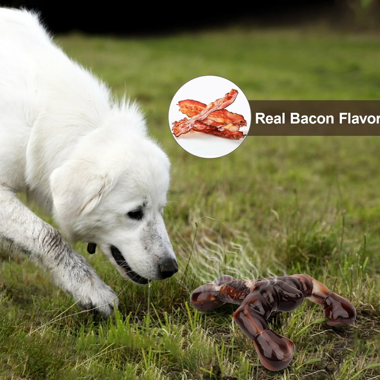 Aelflane Dog Chew Toys for Aggressive Chewers,Indestructible Dog Toy ,Tough  Nylon Double-Bone Dog Chew Toy,Bacon Flavor