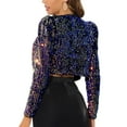 thumbnail image 3 of INSPIRE CHIC Women's Party Shiny Sequin Long Sleeve Open Front Shrug Cropped Jacket L Multicolor, 3 of 6