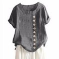 thumbnail image 3 of Blouse Lin en Vrac Chemise à Manches Courtes Col Rond Femme Summer Top, Gris, 3XL, 3 of 5