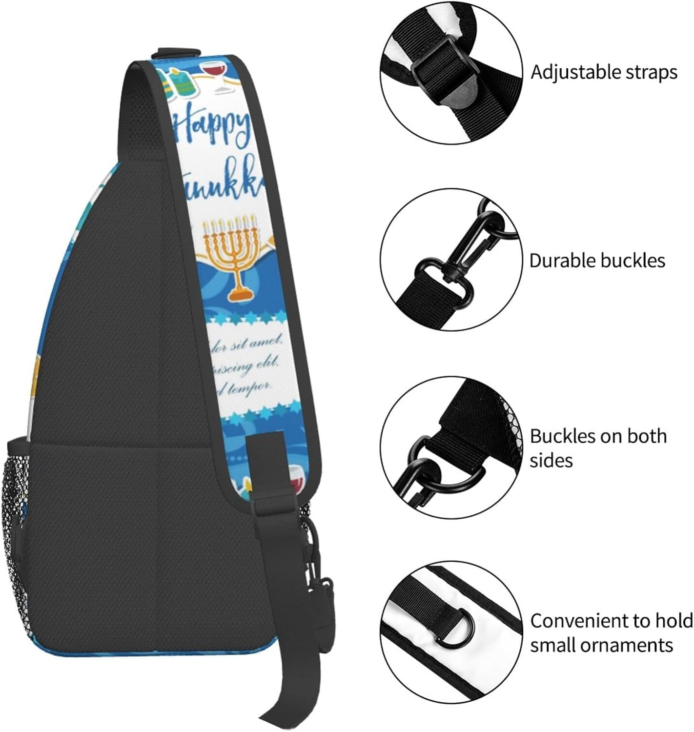 Happy Hanukkah Jewish Chanukah Holiday Sling Bag Crossbody Hiking Travel Chest Bags Backpack Shoulder Daypack for Women Men