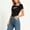 *Black, variant on Women's Square Neck Cutout Short Sleeve T-Shirt,Casual Solid Color Slim Fit Blouse Wine,Women's Plus L