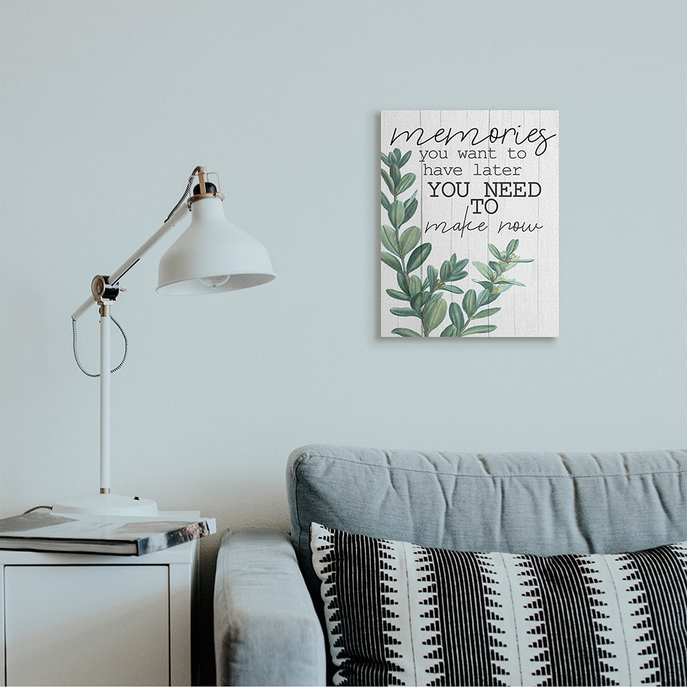 Stupell Industries Make Memories Now Phrase Rustic Green Plant Canvas Wall Art by Kim Allen