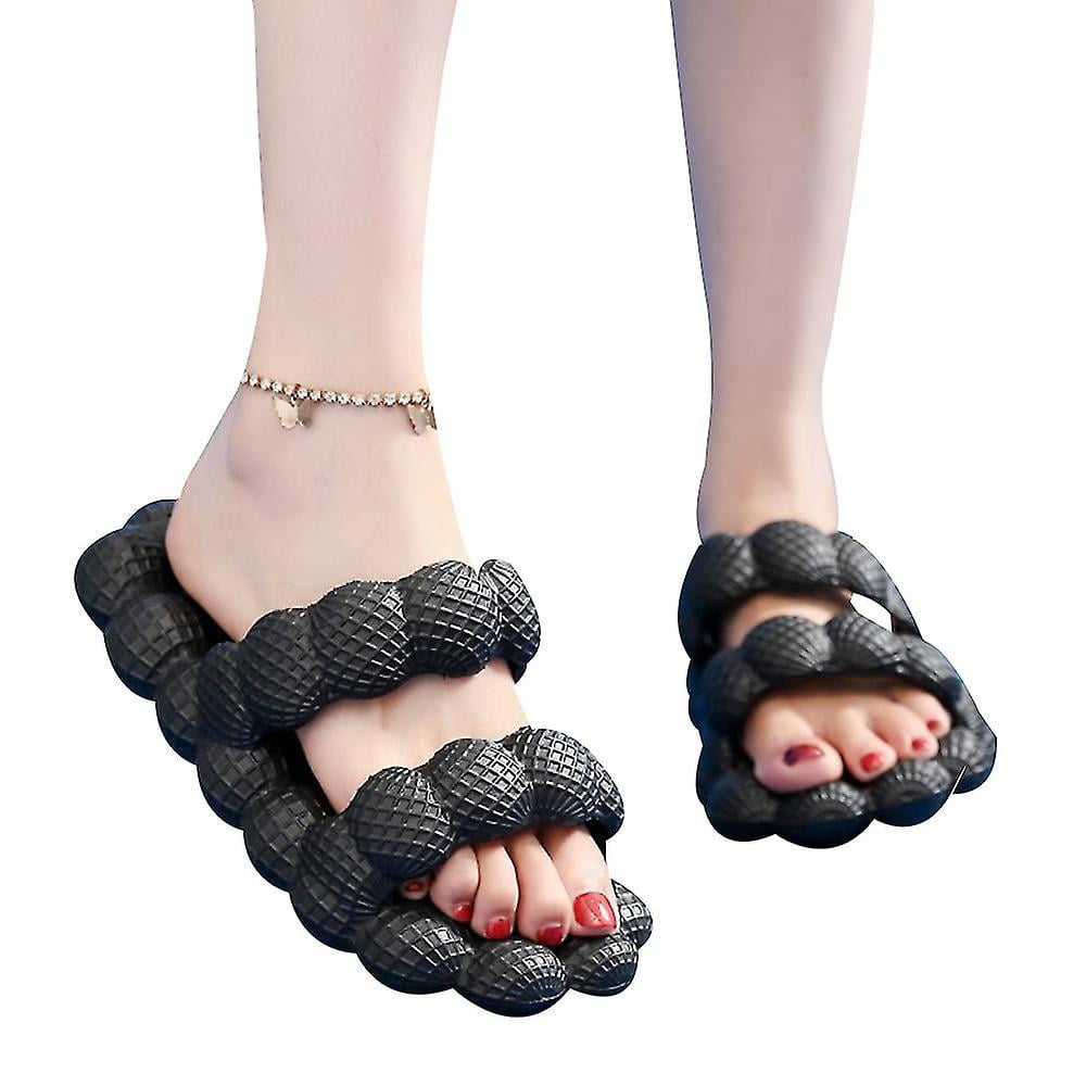 Massage Bubble Slides For Women Men adults Funny Lychee Bubble Double Straps Sandals For Bedroom spa gym beach black