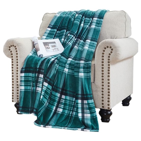 Elle Home Plush Oversized Throw Blanket - Silky Soft Flannel Fleece, Soft and Cozy, for Bed and Couch - Winter Evergreen Plaid Green White - Size 60" x 70"