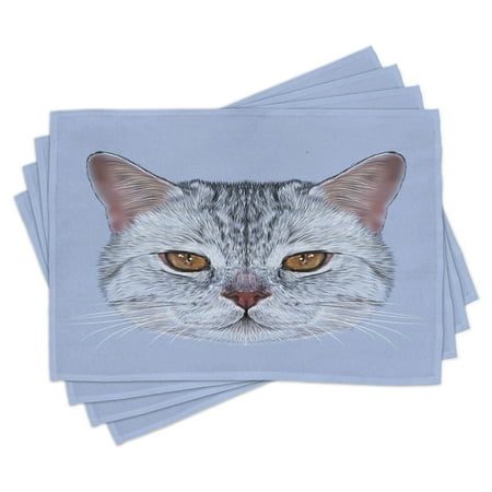 

Cat Placemats Set of 4 Scottish Straight Kitty Portrait Pet Lovely Companion Hipster Animal Graphic Washable Fabric Place Mats for Dining Room Kitchen Table Decor Pale Grey Baby Blue by Ambesonne
