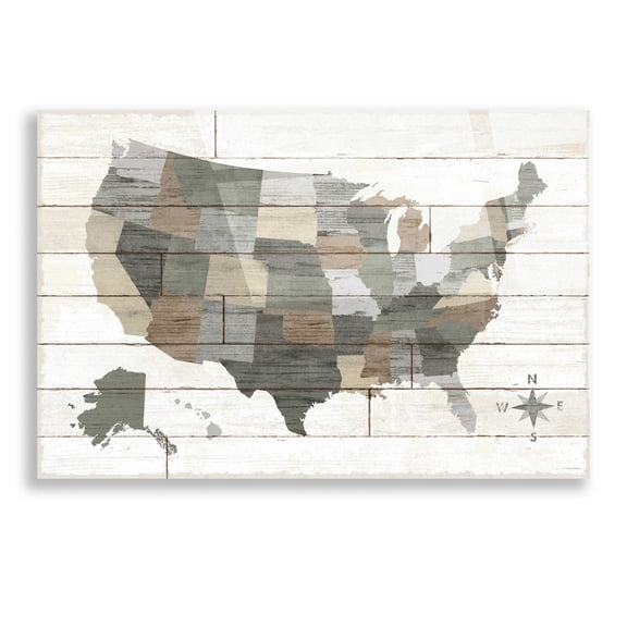 Epic Art 'Barnboard Map Neutral' by Sue Schlabach, Acrylic Glass Wall Art, 16"x12"