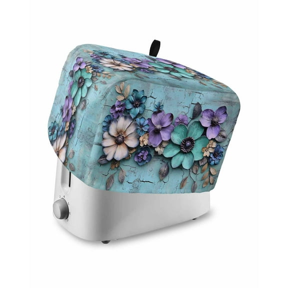 Fsddascl Spring Purple Flowers Toaster Cover 2 Slice, Small Kitchen Appliance Covers, Floral Mottled Teal Wall Retro Toaster Oven Cover with Loop, Bread Machine Cover Polyester Dust Cover Protection