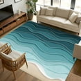 thumbnail image 3 of Turquoise Ombre Stripe Area Rugs 5x7 for Living Room, Summer Beach Abstract Waves Moires Non Slip Washable Rug Runner, Low Pile Indoor Floor Carpet Mat Bathroom Rugs for Bedroom, Kids Room, 3 of 9
