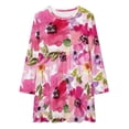thumbnail image 2 of Watercolor Flowers Pink Fuchsia Loose Dress Evening Dress Summer Dresses for Women Luxury Dress Long Sleeved Dress, 2 of 4