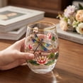 thumbnail image 6 of Stemless Glass 4.5 Inch Decorative Floral Butterfly Clear Cup, Aesthetic Gold Rimmed Glass for Drinks, Housewarming Gift for Her Home Kitchen Drinkware, 6 of 8