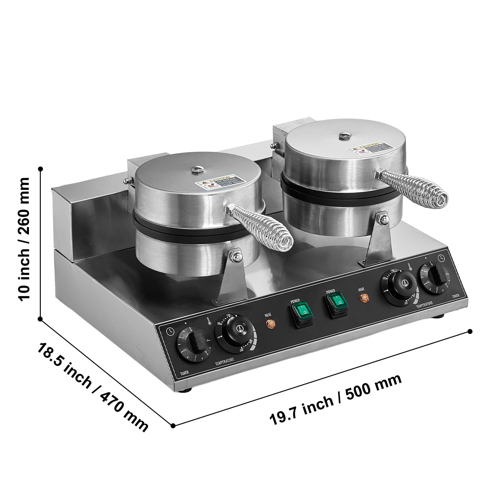 KFFKFF Double Head Commercial Waffle Maker, Round Belgian Waffle Cooking Device, 2460W, Non-Stick, with Temperature and Timer Settings, Ideal for Cafes, Bakeries, Snack Shops, and Home Use
