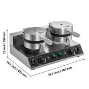 KFFKFF Double Head Commercial Waffle Maker, Round Belgian Waffle Cooking Device, 2460W, Non-Stick, with Temperature and Timer Settings, Ideal for Cafes, Bakeries, Snack Shops, and Home Use