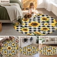 thumbnail image 5 of Round Rugs 5Ft, Summer Sunflowers Round Area Rug Washable Indoor Throw Carpet, Pastoral Black Plaid Farmhouse Soft Non Slip Circle Rug for Cabinet Bathroom Home Decor Aesthetic, 5 of 8