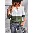thumbnail image 3 of Criss Cross Front Drop Shoulder Color Block Sweater for Women White Medium, 3 of 5