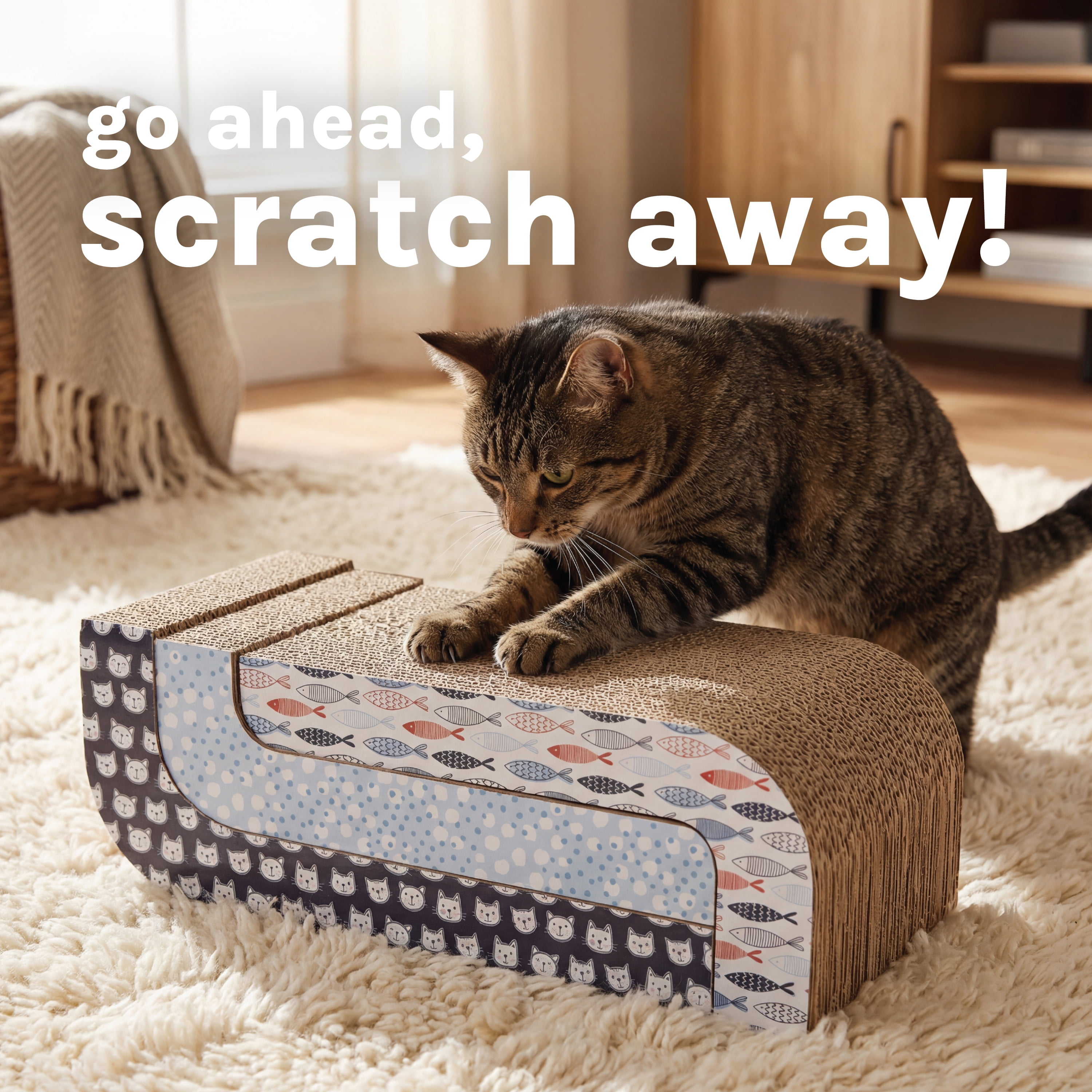 Kitty City Corrugated Cardboard Assorted Print Sloped 3-Pack Cat Scratching Pads, Multicolored, One Size