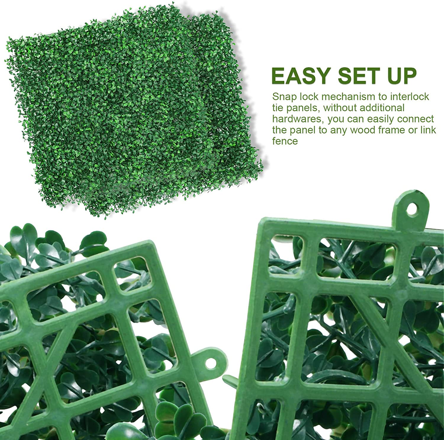 Oumilen 4-Layer Grass Wall Panels, 20"x 20"(10pcs) Artificial Green Wall Panel Backdrop Plastic Greenery Wall with 100 Zip Ties