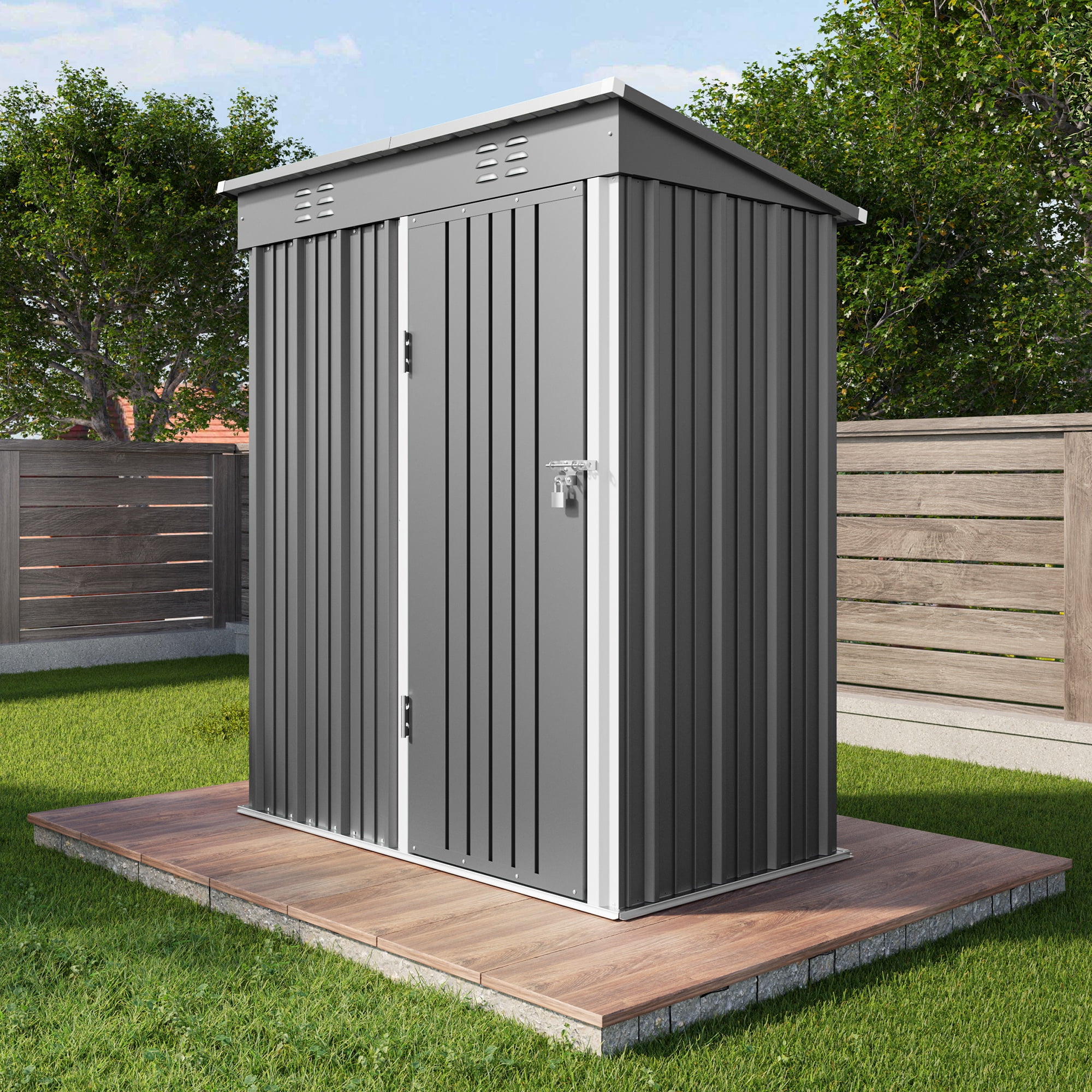 Asofer 5x3 ft Galvanized Steel Outdoor Storage Shed - Weatherproof Tool Shed with Air Vent, Dark Gray