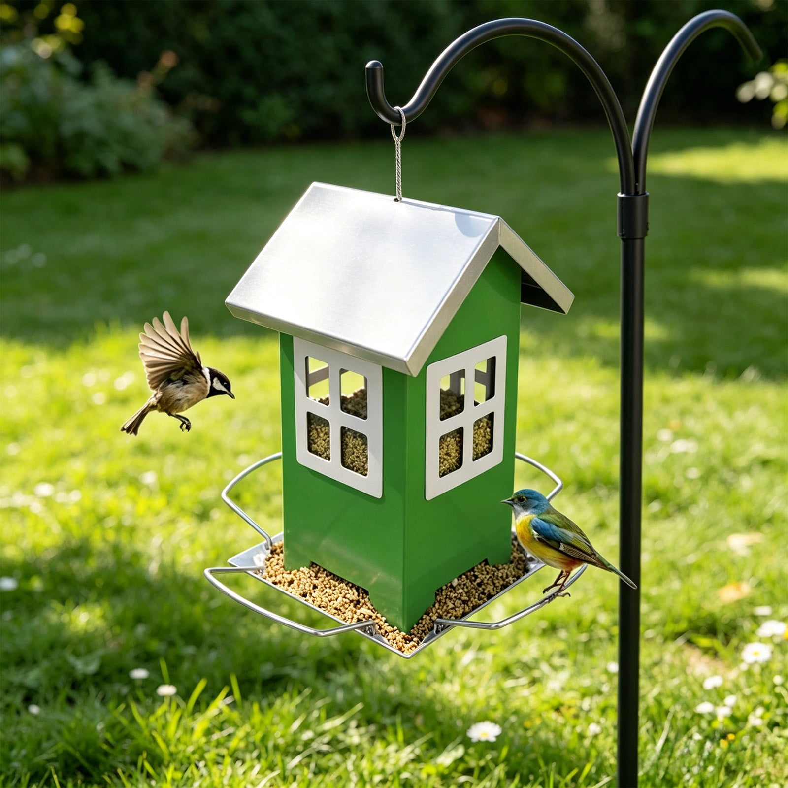 Bird Feeder for Outdoor Bird Food Holder,Bird Cage, Birdfeeder Weatherproof Garden Decoration for Farmhouse Porch Patio, Green