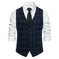 thumbnail image 2 of VBTAPA Mens Slim Fit Suit Vest Plaid Waistcoat Business Formal Vests Wedding Prom Casual Tuxedo Wear Dark Blue L, 2 of 7