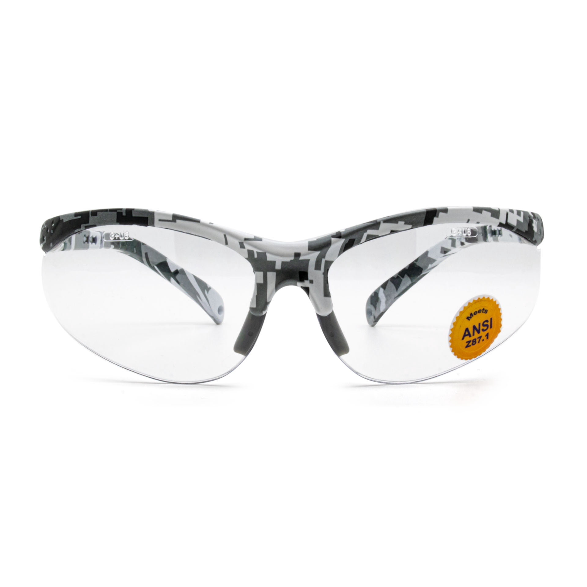SafetyVU Safety Glasses, Clear Lens, Semi Grey Camo Frame, ANSI Z87.1