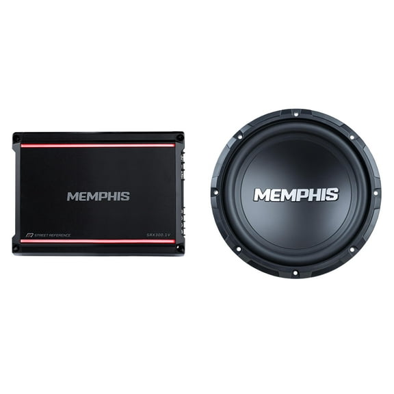 Memphis Audio SRX300.1V Mono 2-Ohm 300 Watt with SRX1044V 10" Street Reference Dual 4-Ohm Subwoofer