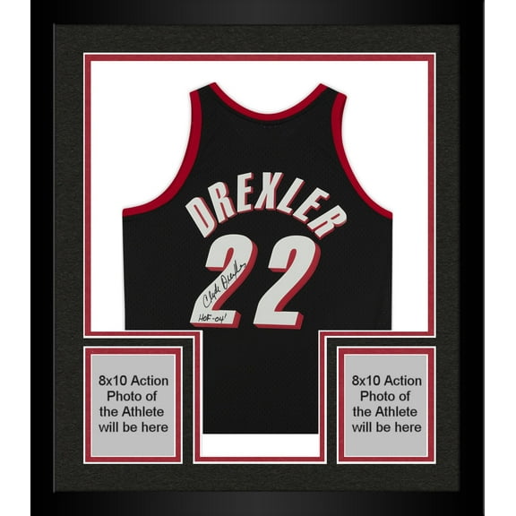 Framed Clyde Drexler Portland Trail Blazers Autographed Black 1990-91 Mitchell & Ness Replica Jersey with "HOF 4" Inscription - Fanatics Authentic Certified