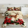 thumbnail image 2 of Manfei Cute Christmas Reindeer Bedding Comforter Set,Rustic Xmas Flower Twin Comforter Sets,Red Green Beige Bedding Set For Adults,Microfiber Bedroom Decor Reversible,2pcs, 2 of 8