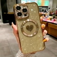 thumbnail image 6 of Compatible with iPhone 14 Pro 6.1 Inch Case with Magsafe, Plating Heart Glitter Magnetic Case for Women Girl TPU Camera Protection Back Cover for iPhone 14 Pro Gold, 6 of 13