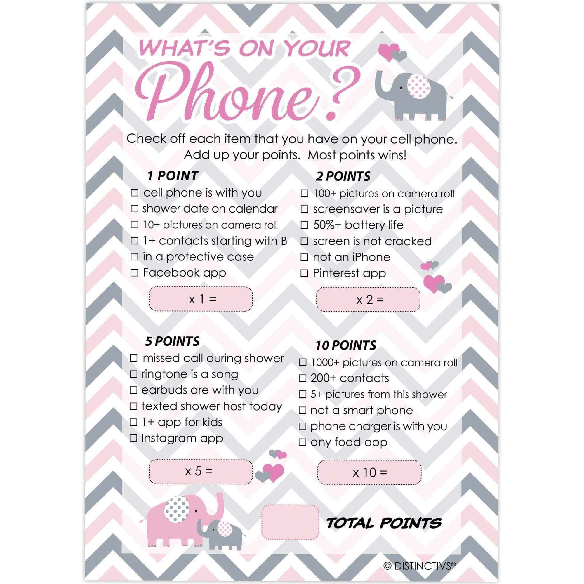 pink and grey what/'s on your phone? BABY SHOWER GAME