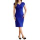 thumbnail image 2 of INSPIRE CHIC Vestido Vintage Sheath para Mujer con Escote en V, Mangas Cortas, Vestido Lápiz con Abertura en Color Azul Real, 2 of 6