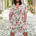 thumbnail image 2 of Festive Christmas Red Green Pattern Women's Loose Short Sleeve Dress Casual Summer Plus Size Long Dresses with Pockets, 2 of 5