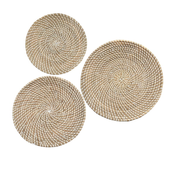 Laquedecraft Boho Wicker Rattan Plate Basket Set 3 For Décor Hanging Wall | Large Woven Farmhouse Rustic Bohemian Art Baket Hangings For Decorative Home, Bedroom, Living Room, Kitchen (Classic)