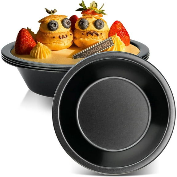 Mini Pie Pans, 4Pcs Reusable Round Pie Tins Nonstick Pie Plate, Small Cake Baking Set for Pizza Bread Meat Dessert,Black