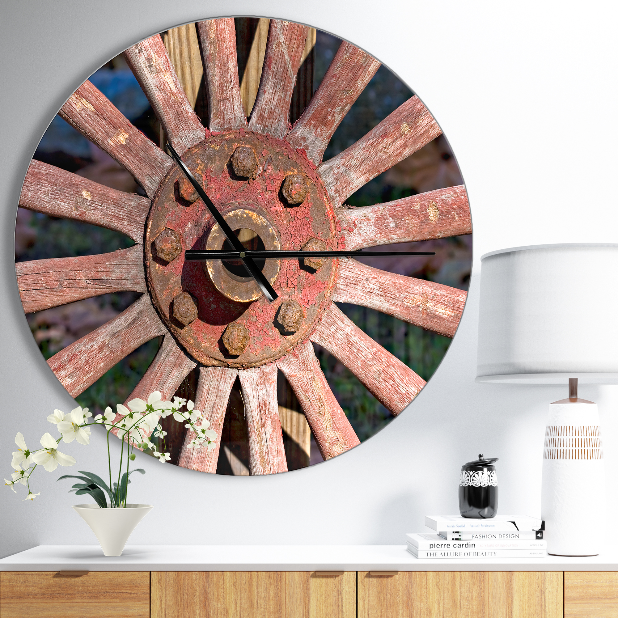 Designart 'Red Metal Country Wagon Wheel ' Farmhouse wall clock