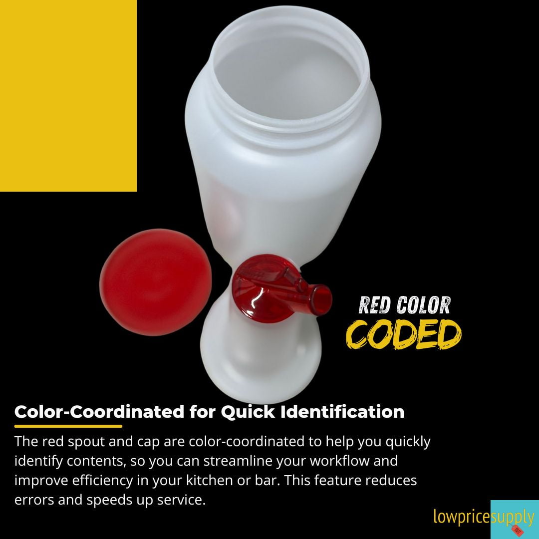 4 PACK - 2 Qt. White Pour Bottle with Red Spout and Cap