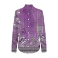 thumbnail image 4 of Purple Women Shirts, Womens V Neck Roll Up Sleeve Down Blouses Tops,Women Shirts XL, 4 of 5