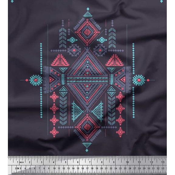 Soimoi Rayon Crepe Fabric Aztec Kilim Print Sewing Fabric Yard 46 Inch Wide