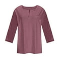 thumbnail image 3 of Betivan Women Tops Women's V Neck 3/4 Sleeve Blouse Summer Loose Tops Casual Solid Color Basic Tees Plain Plus Size T Shirts, 3 of 4