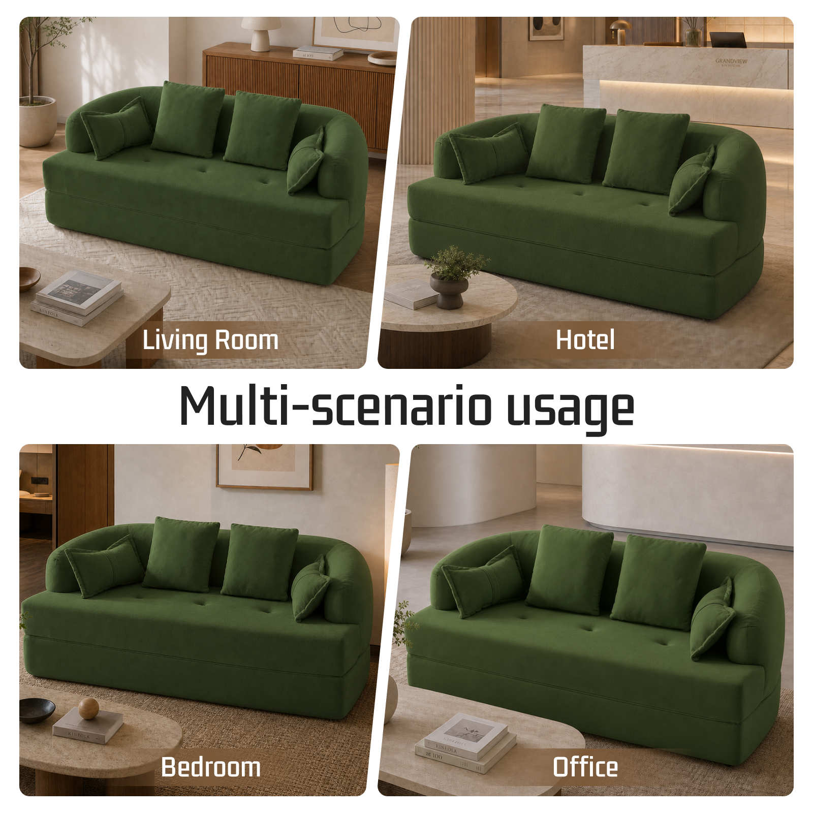 Lunale 70" Convertible Sofa Bed, 2-in-1 Sleeper Sofa, Chenille Boneless Couch for Small Spaces, Green