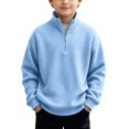 thumbnail image 3 of Ruiwill Boys Shirts Size 7-8 Years Solid Color Zip Up Stand Collar Pullover Fall Long Sleeve Casual Boys Tops Tees Sky Blue, 3 of 4