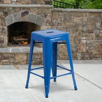 Flash Furniture 4 Pack Commercial Grade 24" High Backless Blue Metal Indoor-Outdoor Counter Height Stool with Square Seat