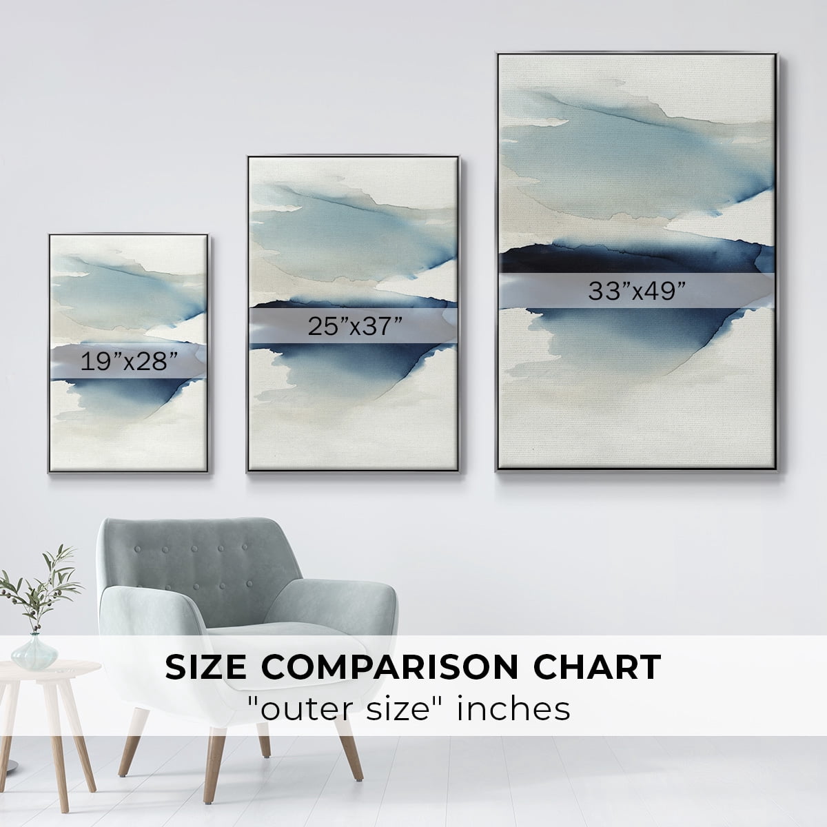 Waves I Framed Premium Gallery Wrapped Canvas - Ready to Hang - 25 x 37 - Silver Floating Frame