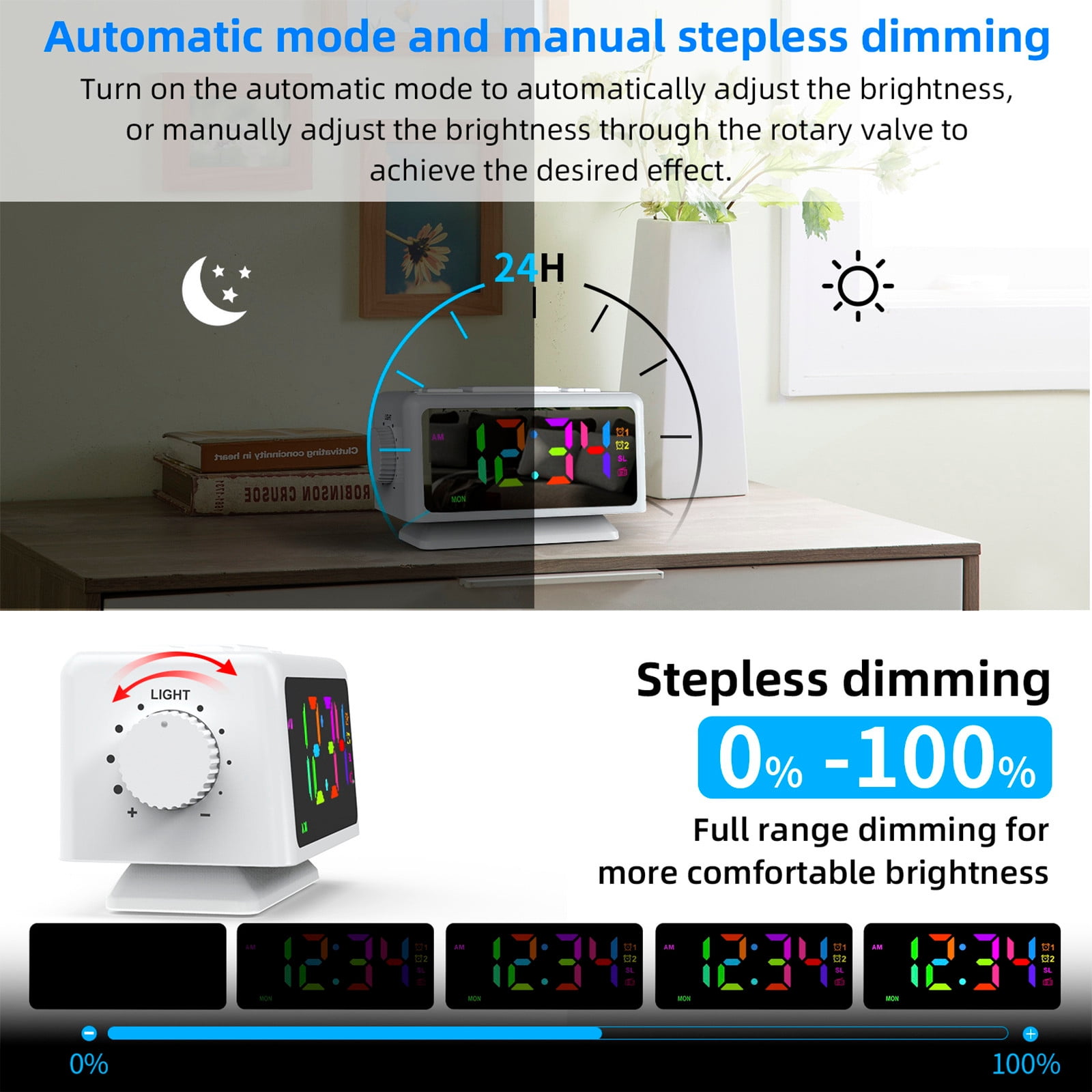 SINIMOKO Perpetual Calendar FM Radio Alarm Clock RGB Colorful Mirror Large Screen Display Electronic Clock Suitable For Giving Holiday Gifts,Father's Day Gifts for Brother