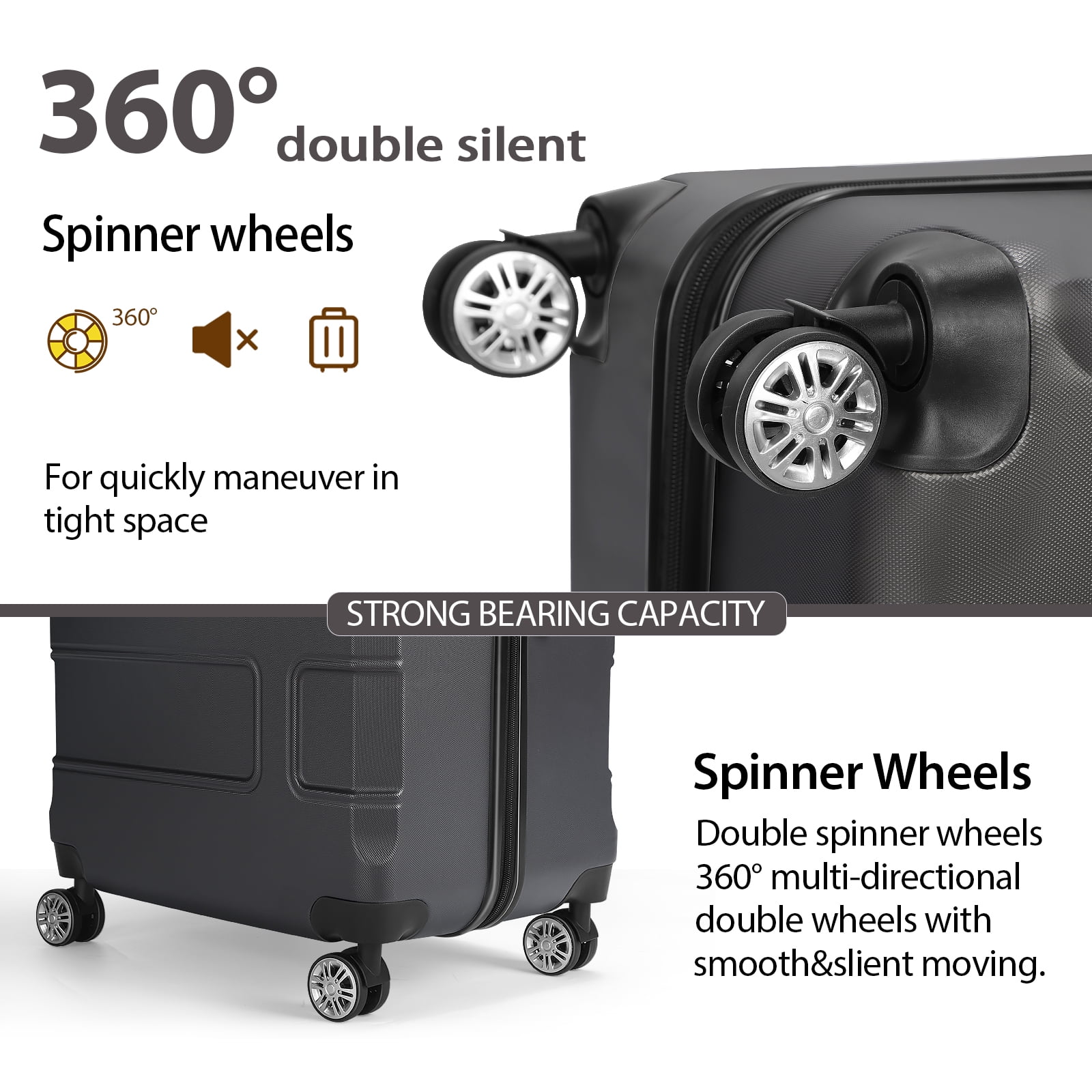 Luggage 3-Piecesv set Spinner Wheels TSA Lock For Travel Gray 20"24"28"