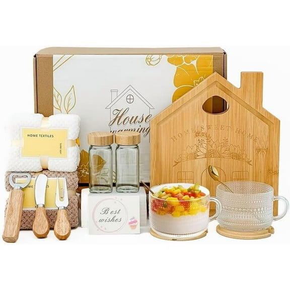Housewarming Gifts for New Homeowners,11 Pcs House Warming Gifts Set New Home 2025 with Bamboo Cheese Board Vintage Coffee Mugs, Closing Gifts for Home Buyers New Apartment Gifts